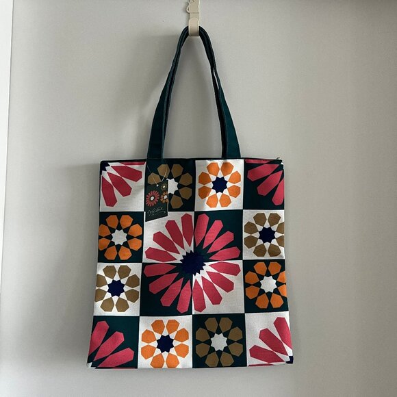 (2for$10) BNWT Dark Green Floral Zippered Canvas Tote Bag - Picture 1 of 8